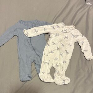 Carter's Ribbed Footed One-Piece Set in Blue and Cream Zebra